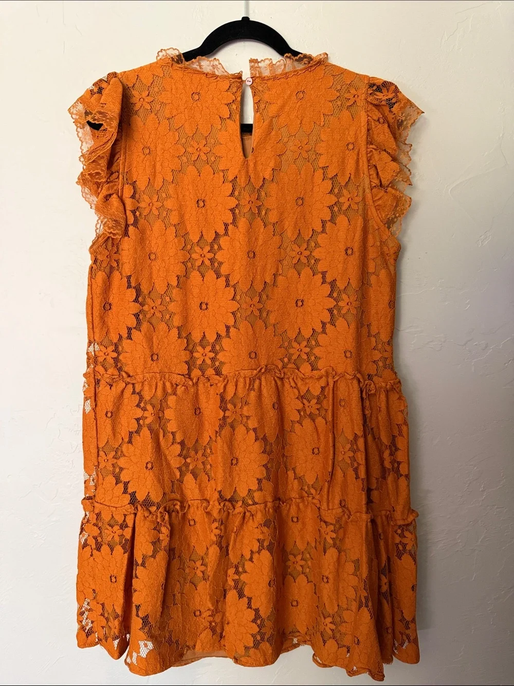 Lace Tiered Mini Dress in dusty/ rusty Orange color